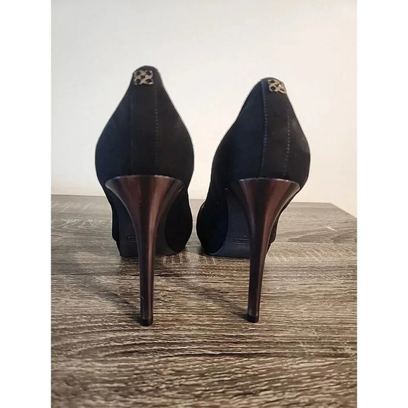 Coach Selma Suede Peep Toe Platform Heels Black Stiletto 4" Sz 7.5 B - Picture 4 of 13